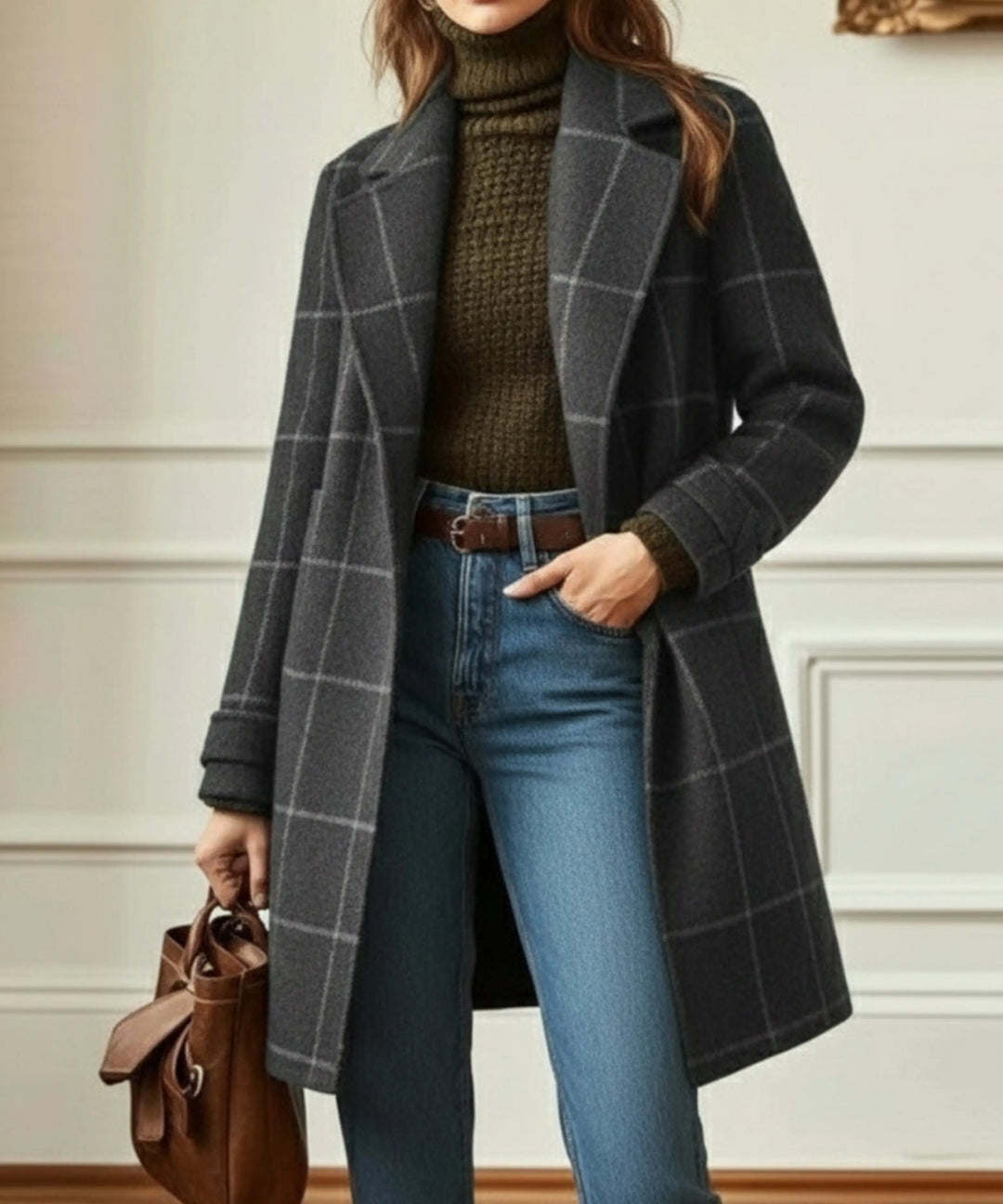 Grace wool blend check coat double breasted, alternate view