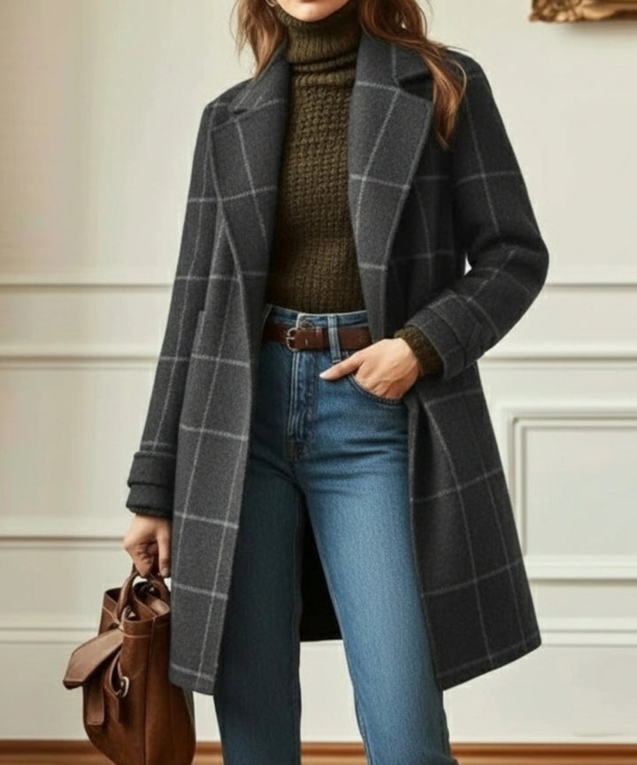 Grace wool blend check coat double breasted, alternate view