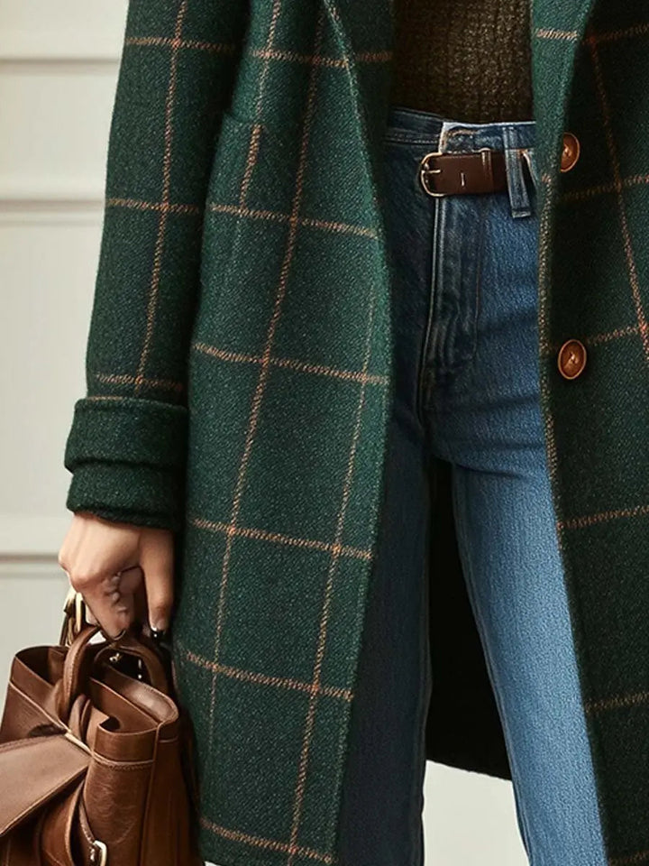 Grace wool blend check coat double breasted, alternate view