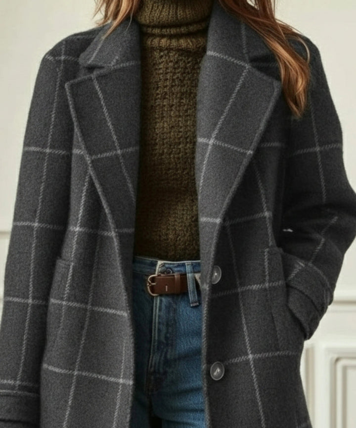 Grace wool blend check coat double breasted, alternate view