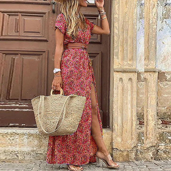 Isabella floral short sleeve V-neck maxi dress, alternate view