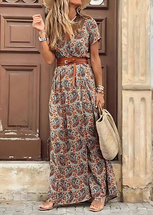Isabella floral short sleeve V-neck maxi dress, alternate view