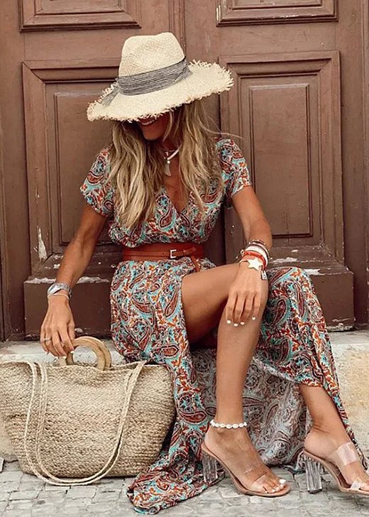 Isabella floral short sleeve V-neck maxi dress, alternate view