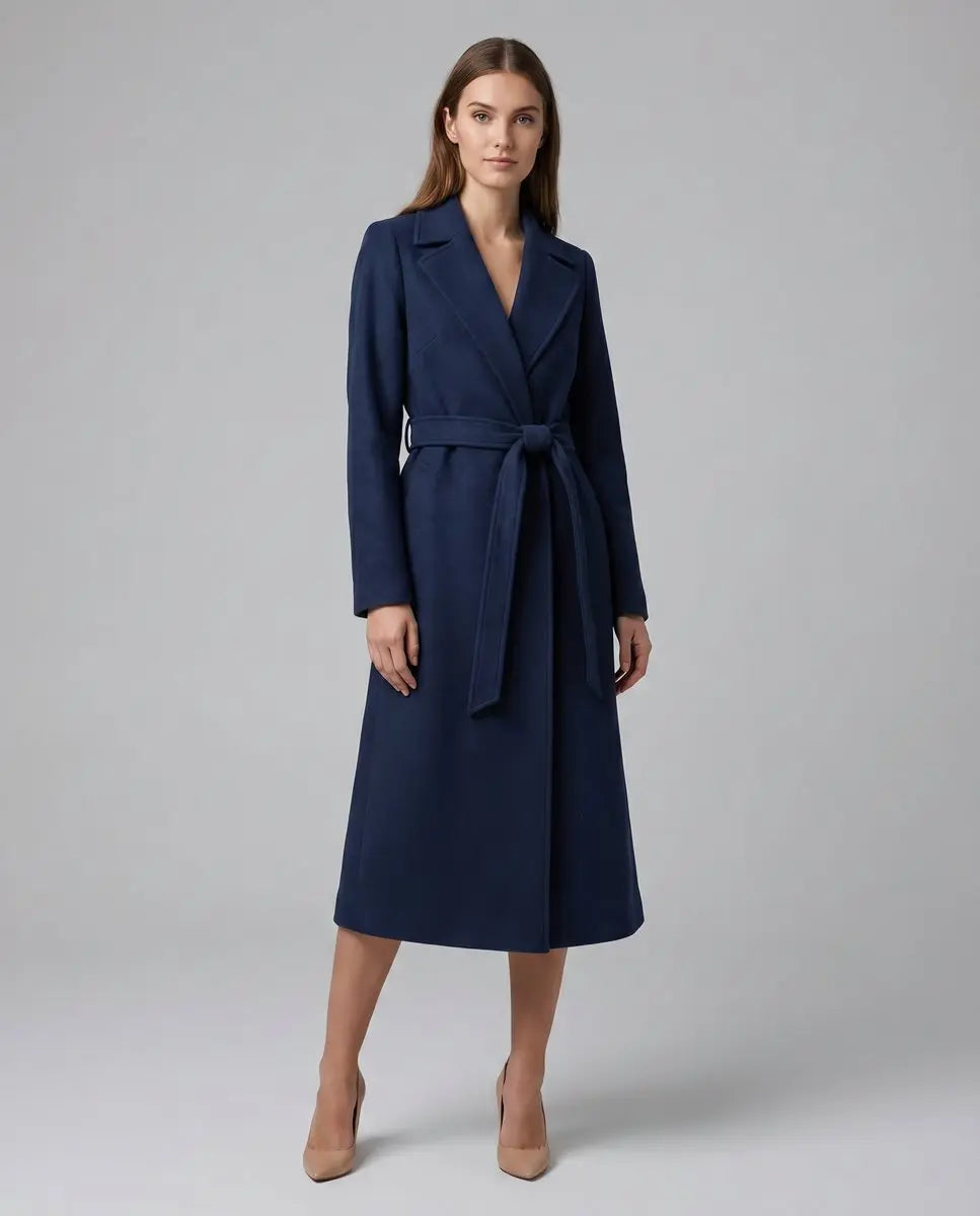 Isla belted wool blend long line trench coat, alternate view