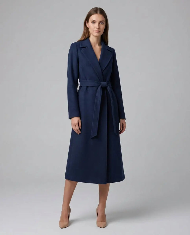 Isla belted wool blend long line trench coat, alternate view