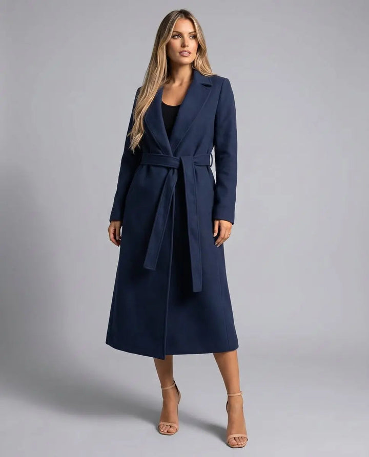 Isla belted wool blend long line trench coat, alternate view