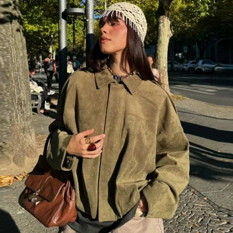 Juliette oversized cropped bomber jacket zip front, front view