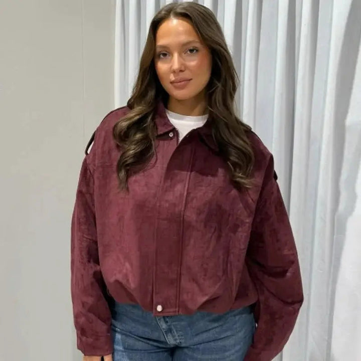 Juliette oversized cropped bomber jacket zip front, alternate view