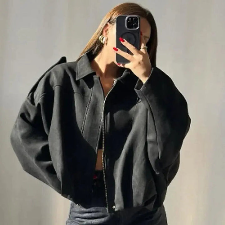 Juliette oversized cropped bomber jacket zip front, alternate view