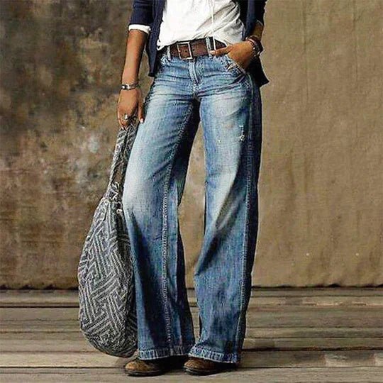 Klara retro high waist wide leg denim jeans, front view