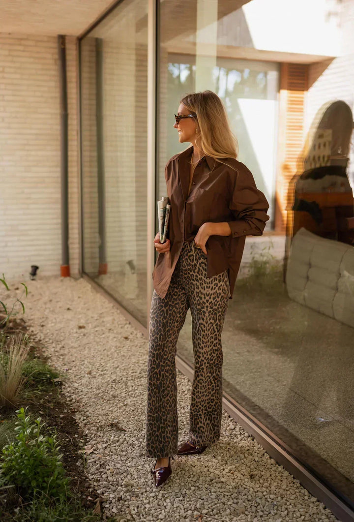 Lexi high waist leopard print flare trousers, alternate view