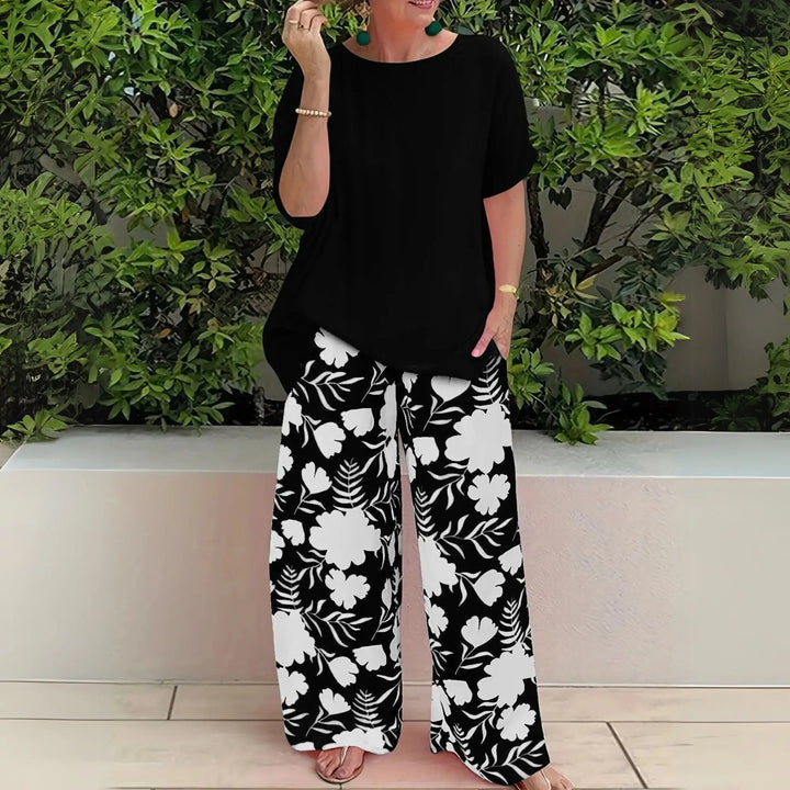 Lily two piece floral set wide leg trousers relaxed top, alternate view