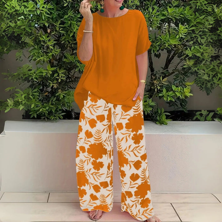Lily two piece floral set wide leg trousers relaxed top, alternate view