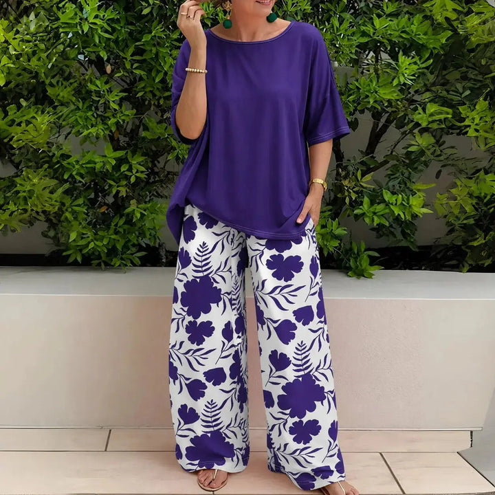 Lily two piece floral set wide leg trousers relaxed top, alternate view