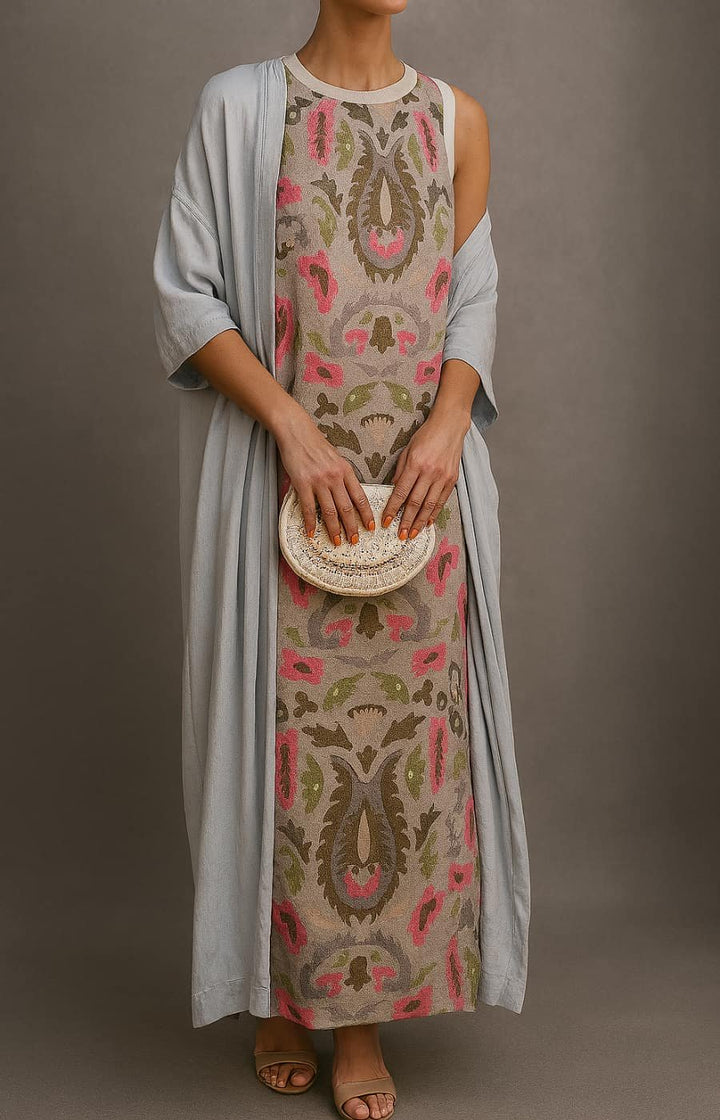 Luna floral printed sleeveless maxi dress shawl set, alternate view