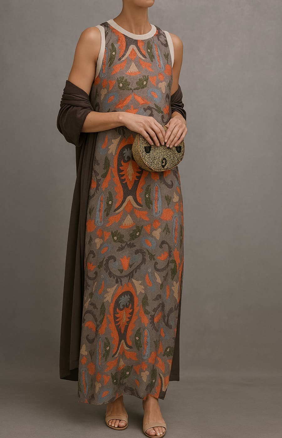 Luna floral printed sleeveless maxi dress shawl set, alternate view