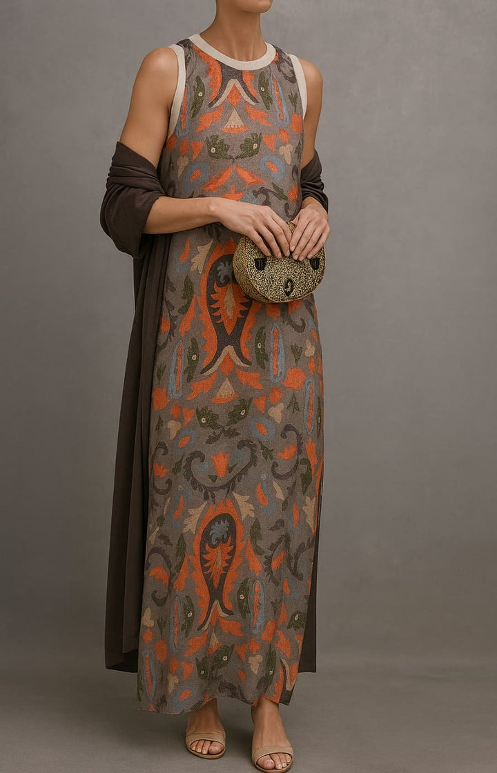Luna floral printed sleeveless maxi dress shawl set, alternate view