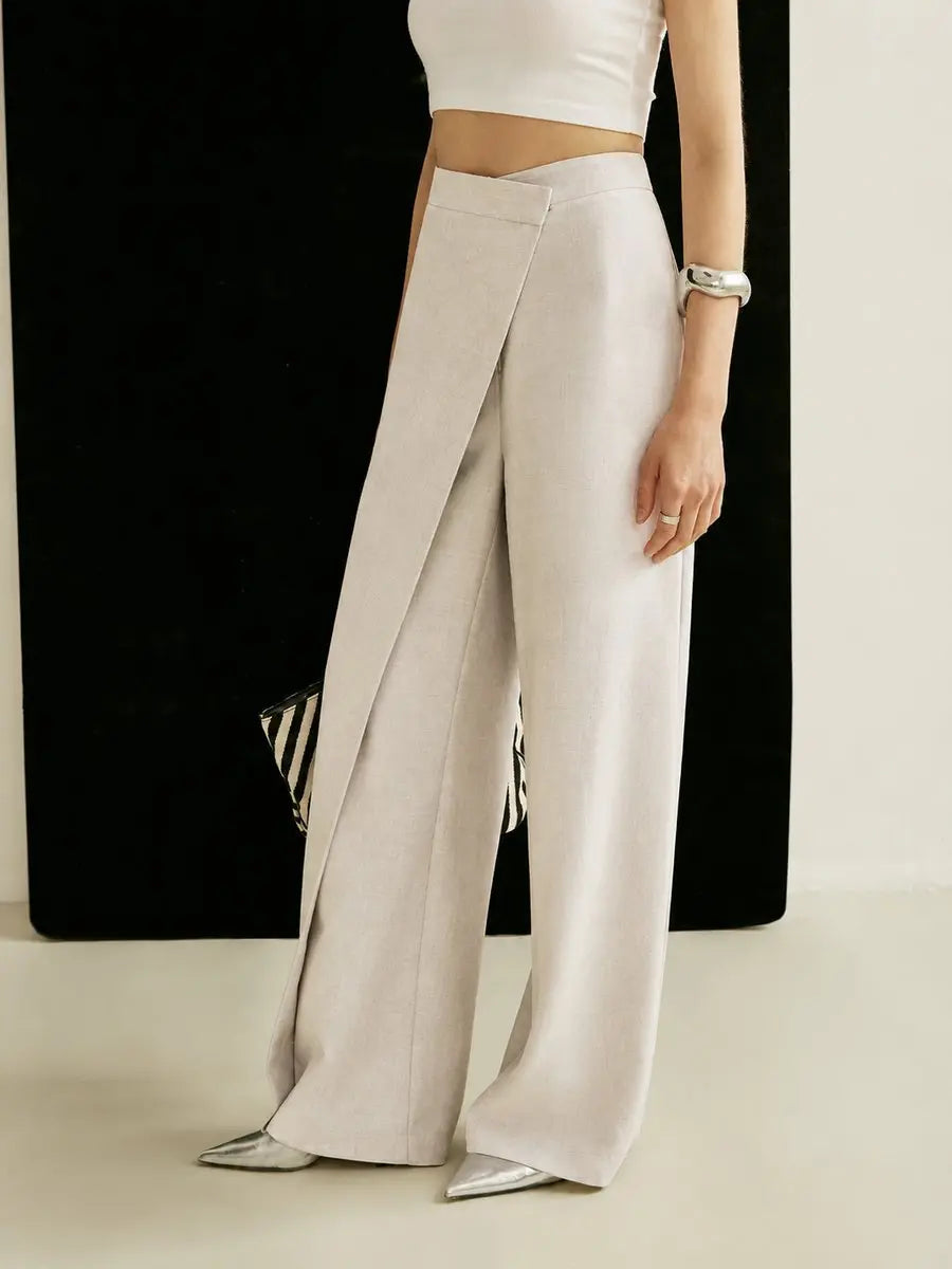 Mia high waist asymmetric wrap wide leg trousers, alternate view