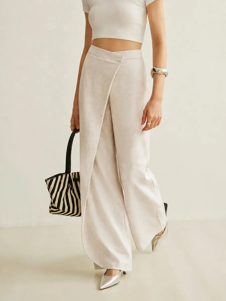 Mia high waist asymmetric wrap wide leg trousers, alternate view