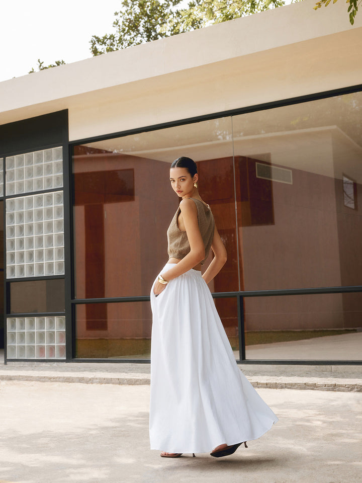 Nora high waist pleated linen maxi skirt, alternate view