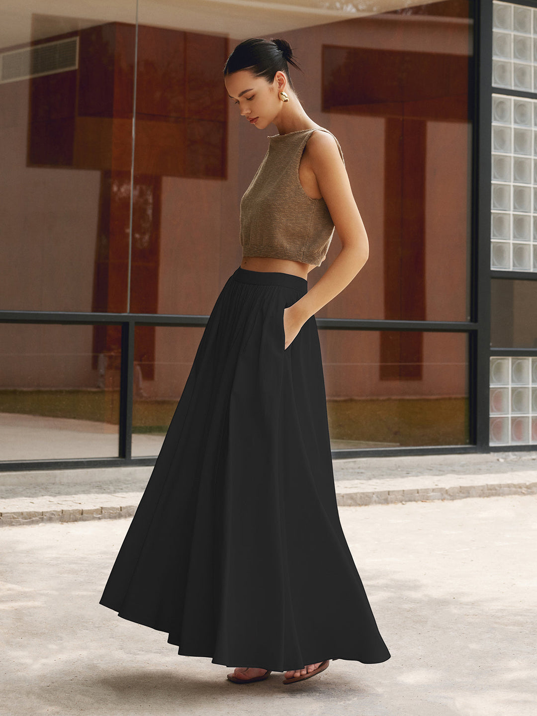 Nora high waist pleated linen maxi skirt, alternate view