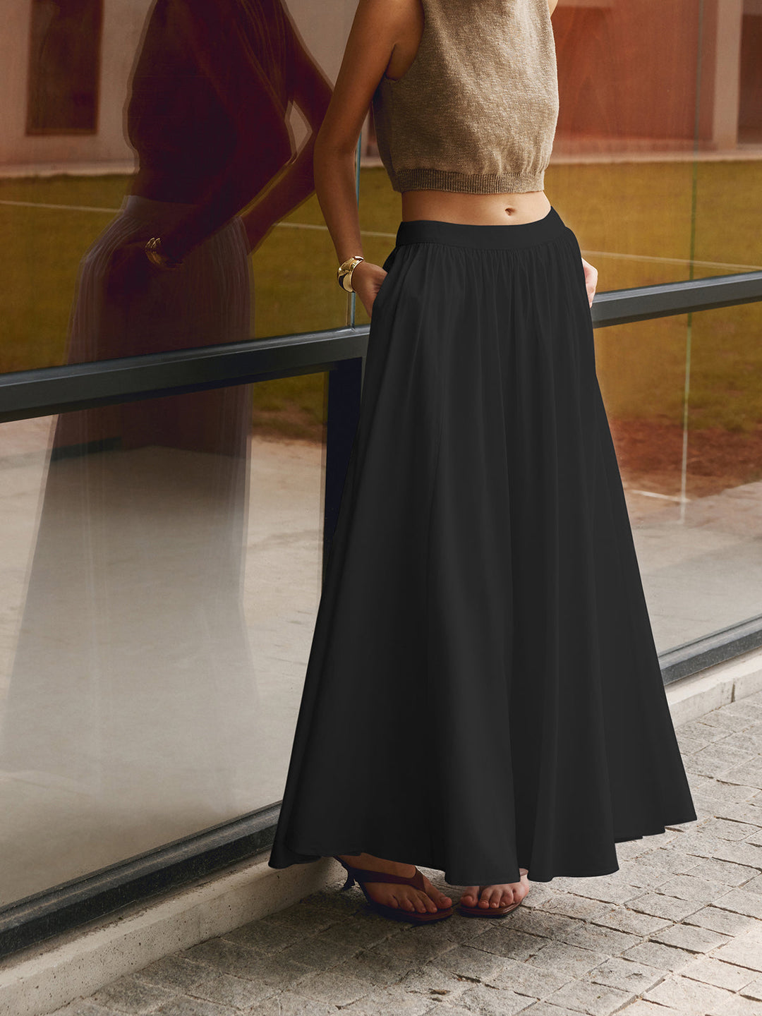 Nora high waist pleated linen maxi skirt, alternate view