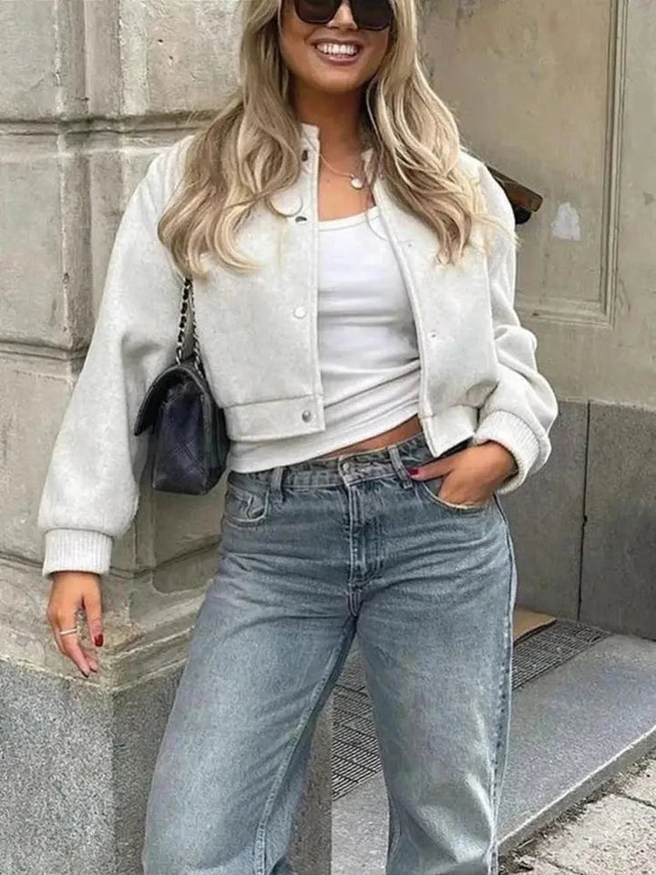 Ottilie cropped bomber jacket ribbed snap button, alternate view