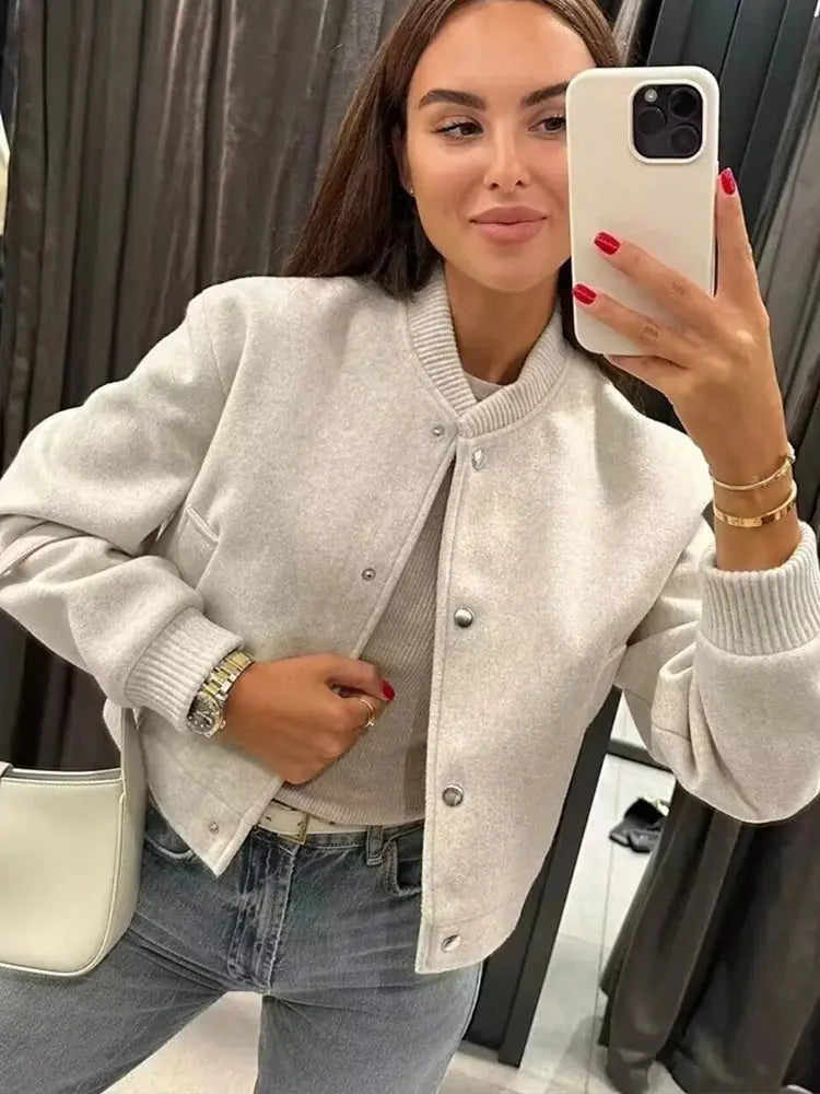 Ottilie cropped bomber jacket ribbed snap button, alternate view