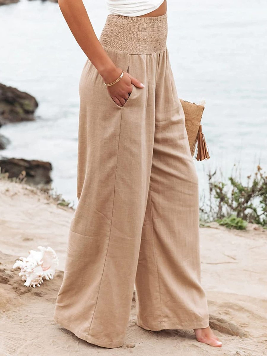 Romy wide leg smocked waist linen trousers, alternate view