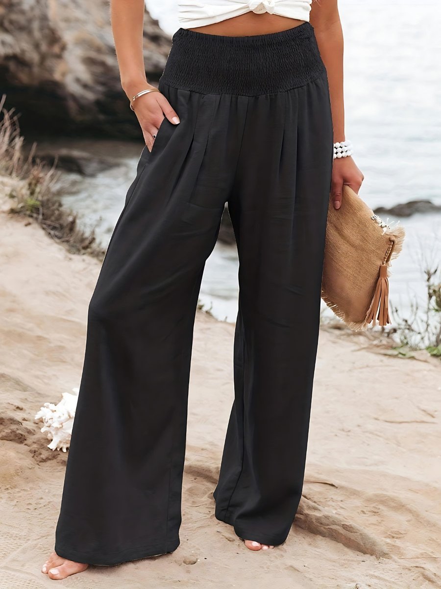 Romy wide leg smocked waist linen trousers, alternate view
