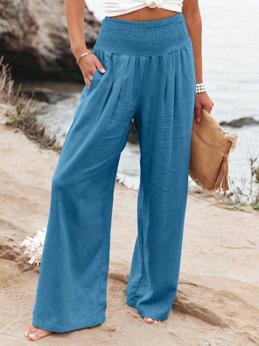 Romy wide leg smocked waist linen trousers, alternate view