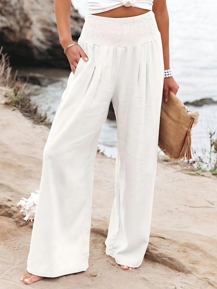 Romy wide leg smocked waist linen trousers, alternate view