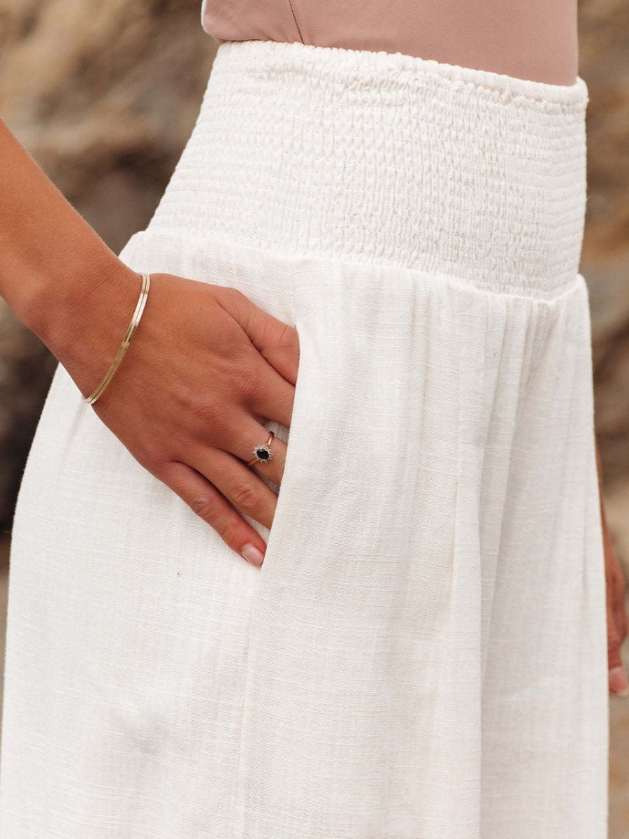 Romy wide leg smocked waist linen trousers, alternate view