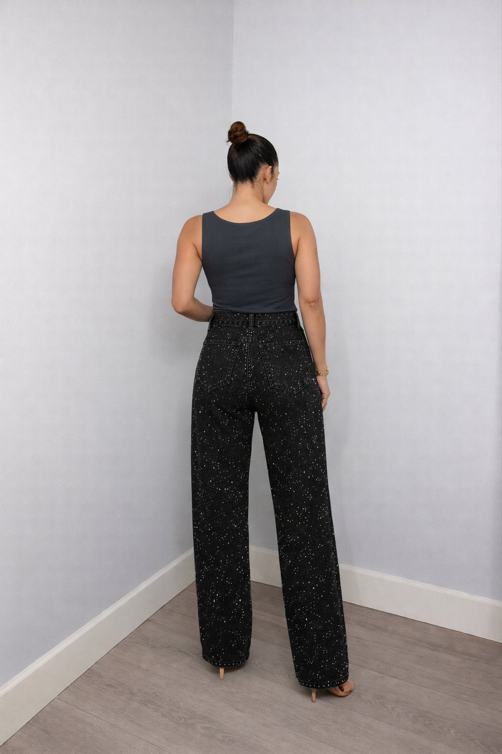 Rosie high waist straight leg glitter denim jeans, alternate view