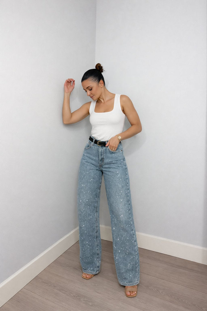 Rosie high waist straight leg glitter denim jeans, front view
