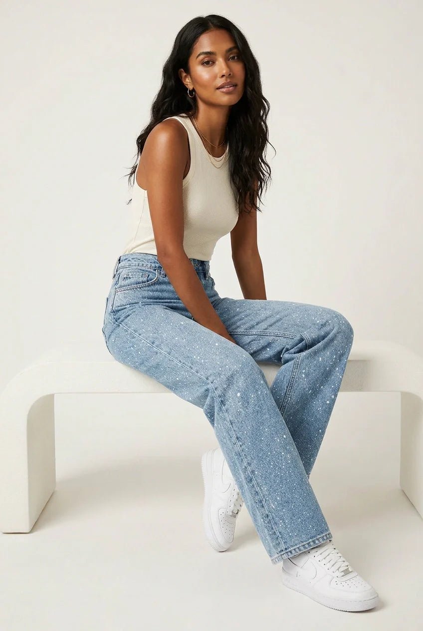 Rosie high waist straight leg glitter denim jeans, alternate view