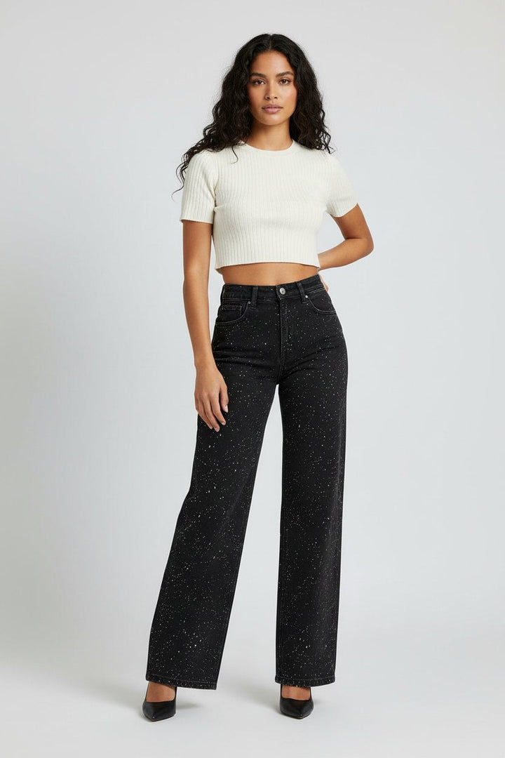 Rosie high waist straight leg glitter denim jeans, alternate view