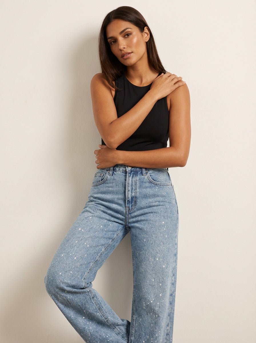 Rosie high waist straight leg glitter denim jeans, alternate view