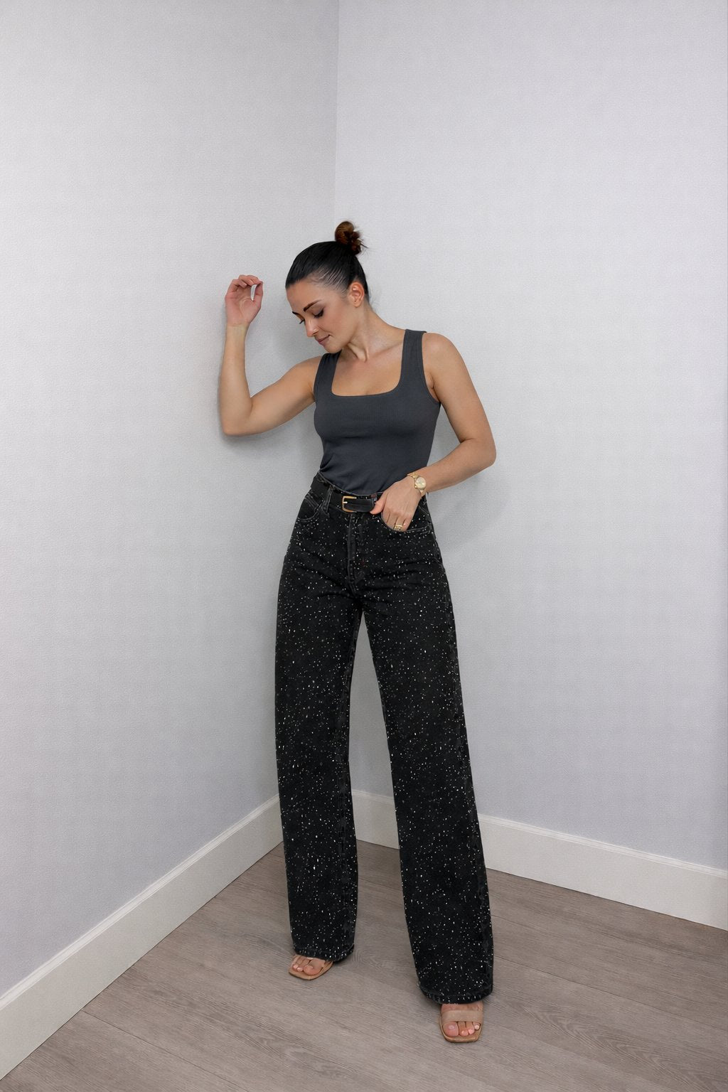 Rosie high waist straight leg glitter denim jeans, alternate view