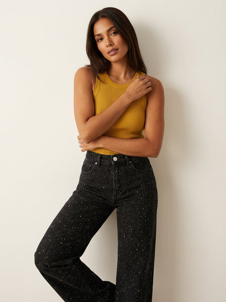 Rosie high waist straight leg glitter denim jeans, alternate view