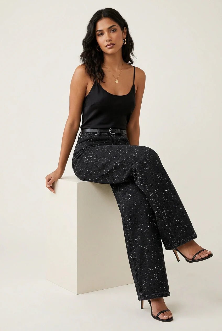 Rosie high waist straight leg glitter denim jeans, alternate view