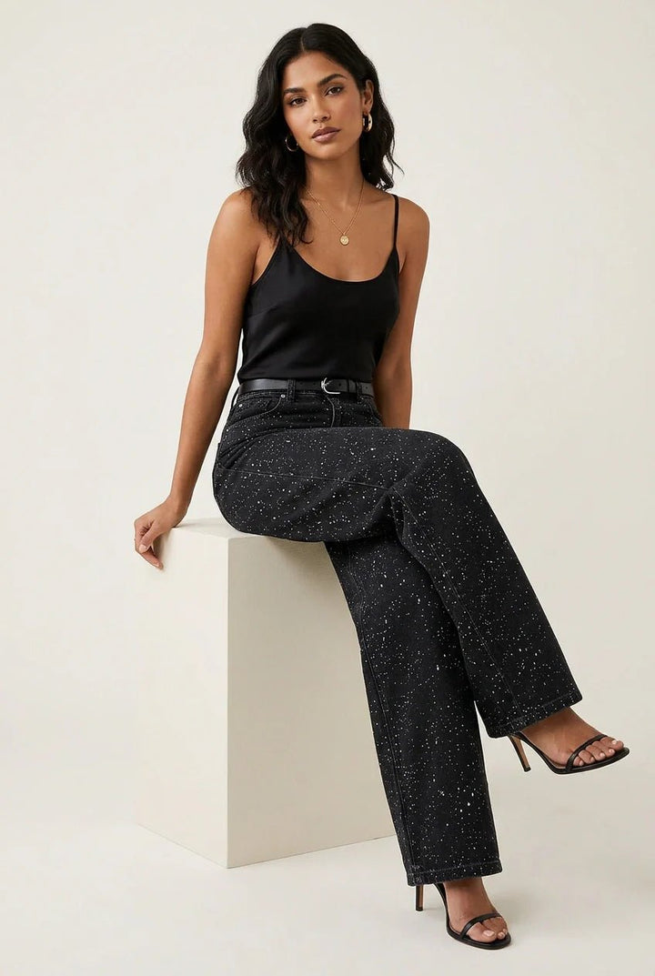 Rosie high waist straight leg glitter denim jeans, alternate view