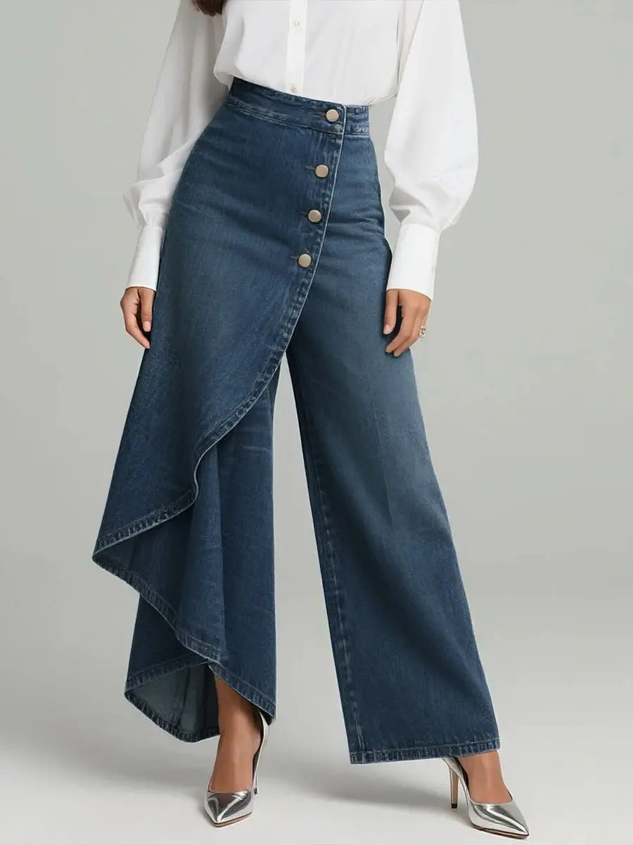 Sidonie wide leg denim trousers button front, alternate view