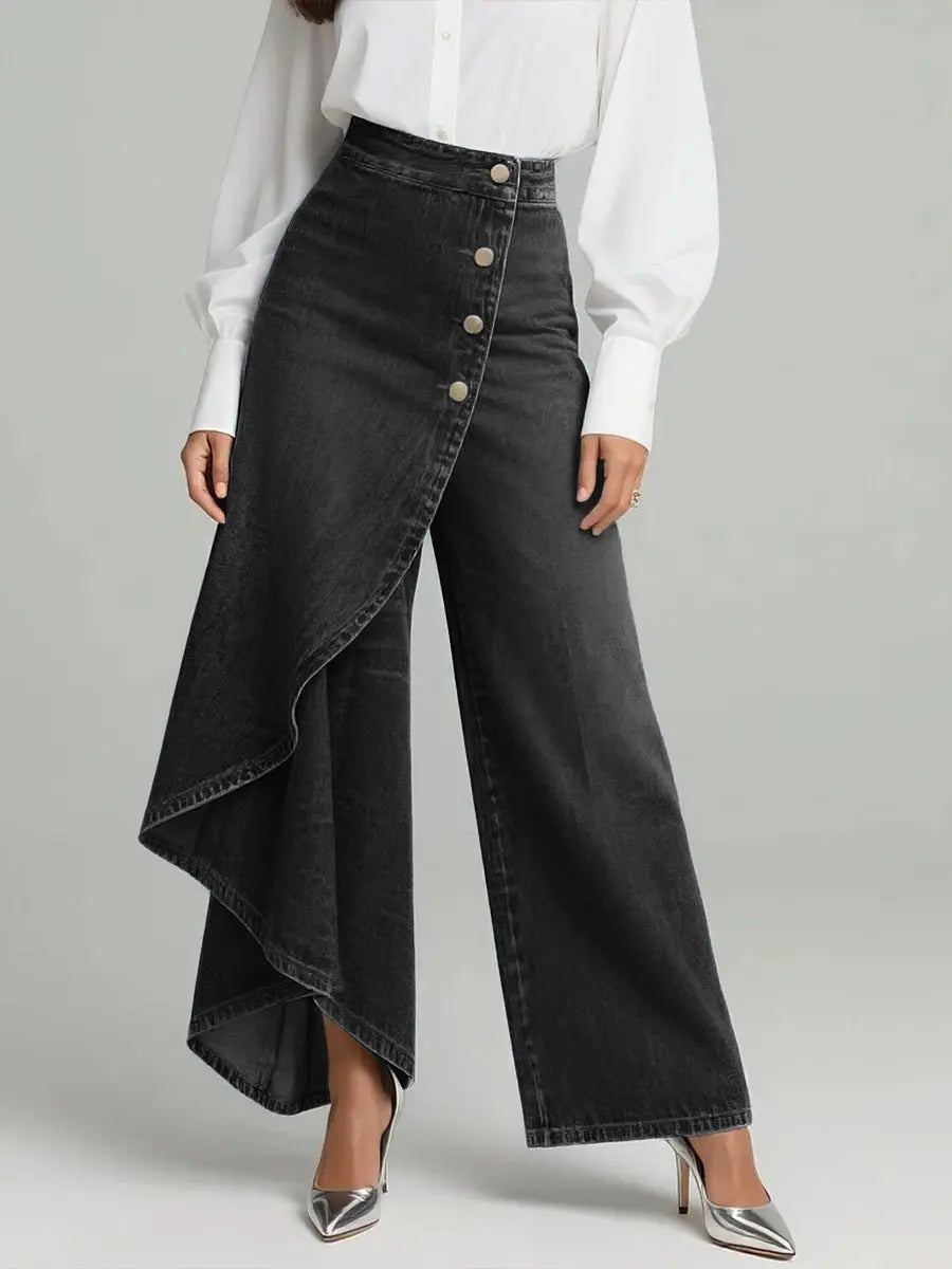 Sidonie wide leg denim trousers button front, alternate view