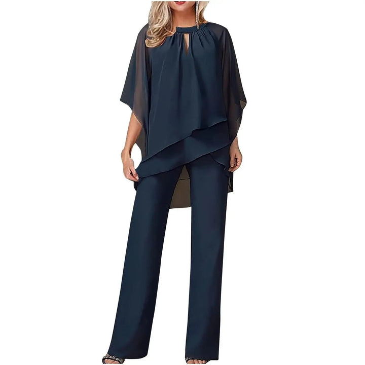 Sienna chiffon overlay cargo trouser set batwing sleeves, front view