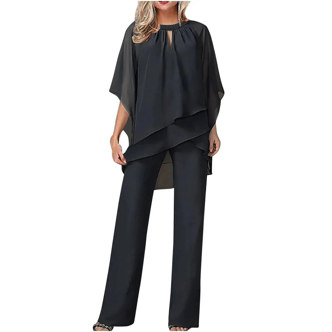 Sienna chiffon overlay cargo trouser set batwing sleeves, alternate view