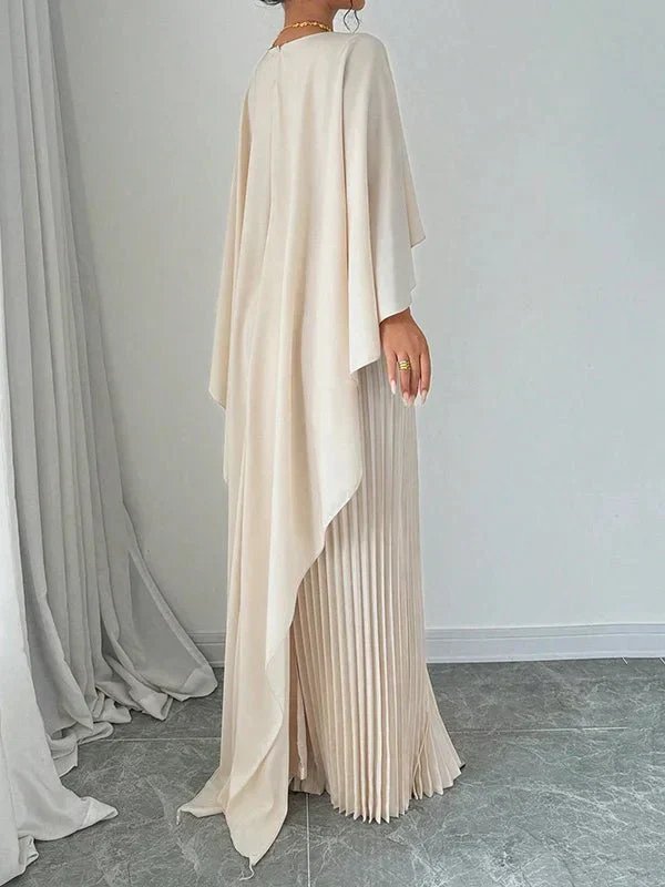 Vivianne satin cape overlay pleated maxi dress, alternate view