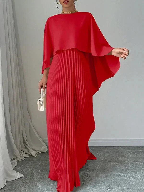 Vivianne satin cape overlay pleated maxi dress, alternate view