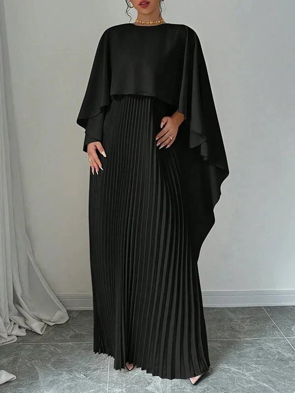 Vivianne satin cape overlay pleated maxi dress, alternate view