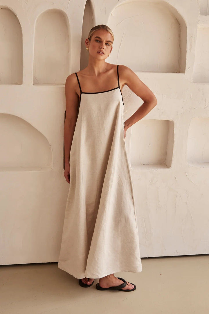 Genevieve | Contrast-Trim Linen Maxi Dress